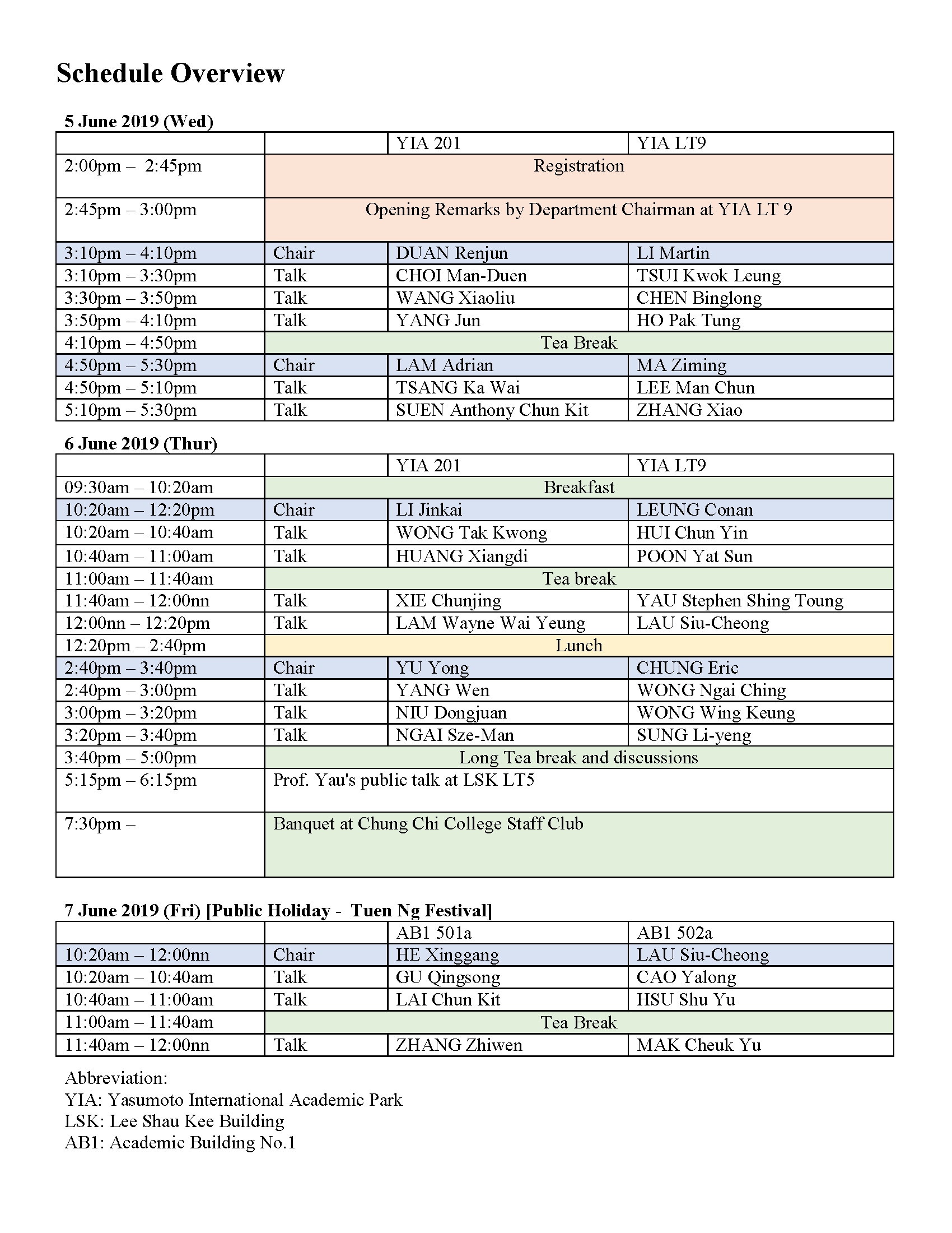 CUHK Mathematics Alumni International Conference Schedule